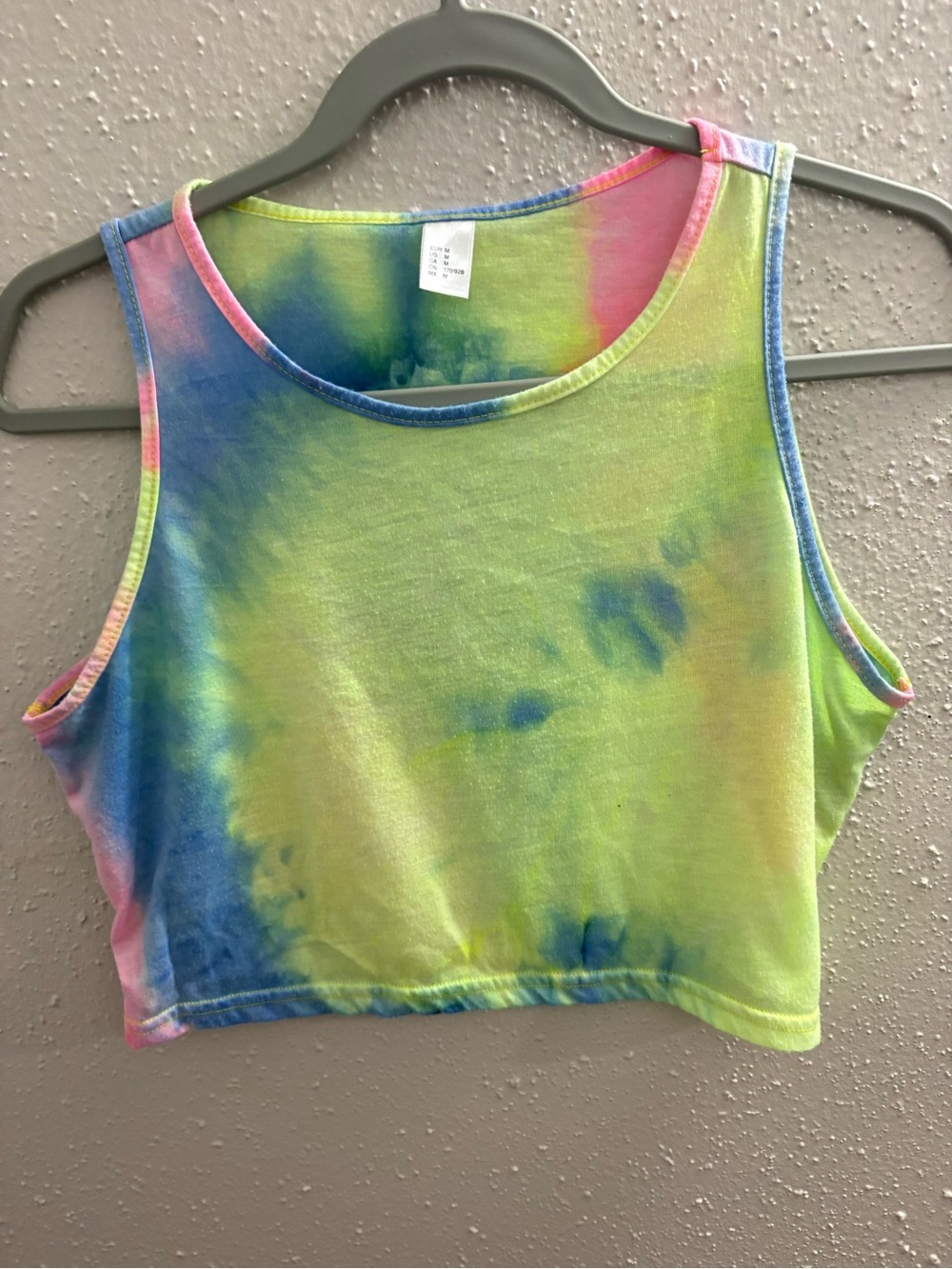 Tie-Dye Crop Tank Top - Neon Green & Blue